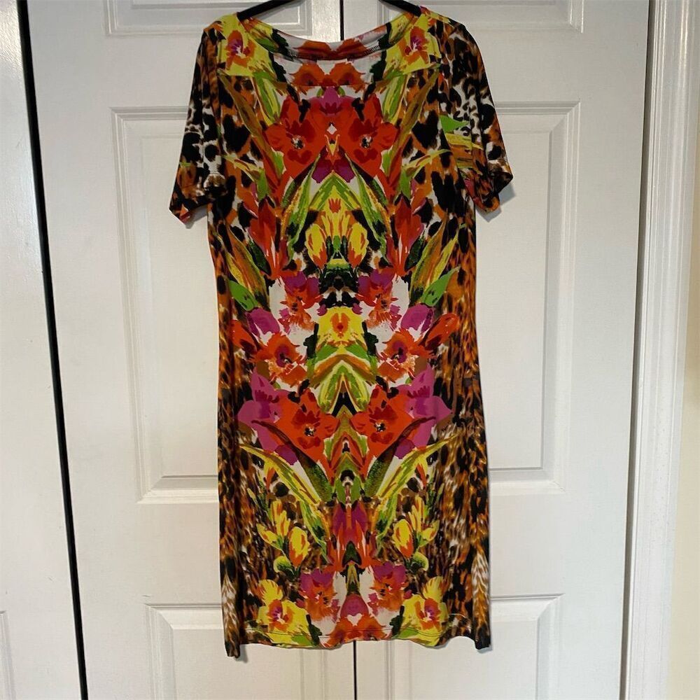 ECI New York Women's Floral Print Boat Neck Shift Dress Size 10 Multicolor